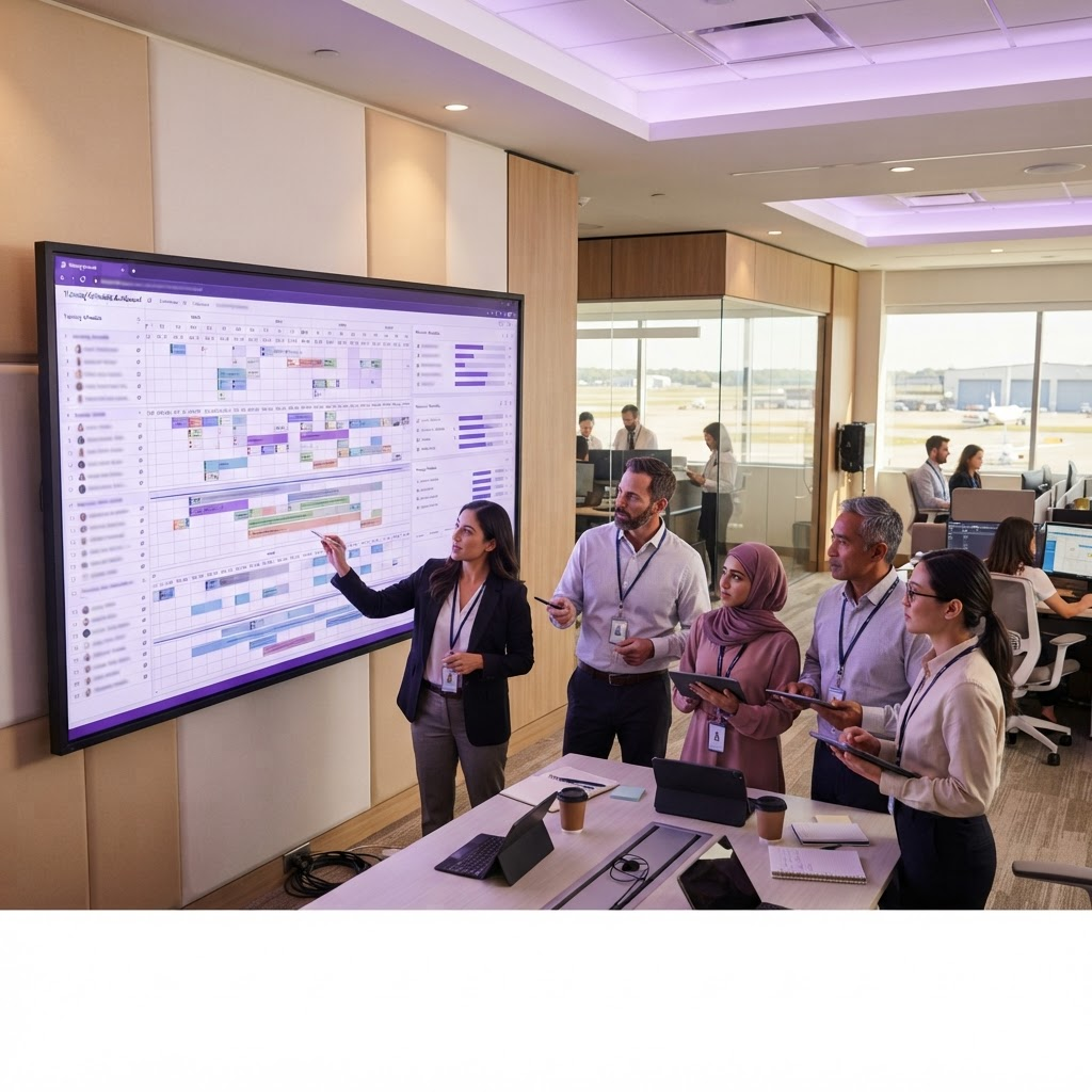 Equipe de planejamento acompanhando o painel de compliance do CORUS